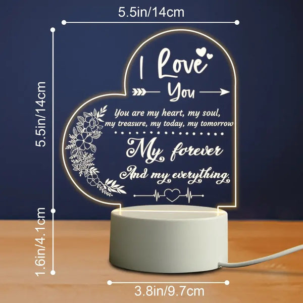 3D Acrylic Night Light| "I Love You - My Heart & Soul" LED Light With Base| Valentines Day Gift For Her| Him| Wife| Husband