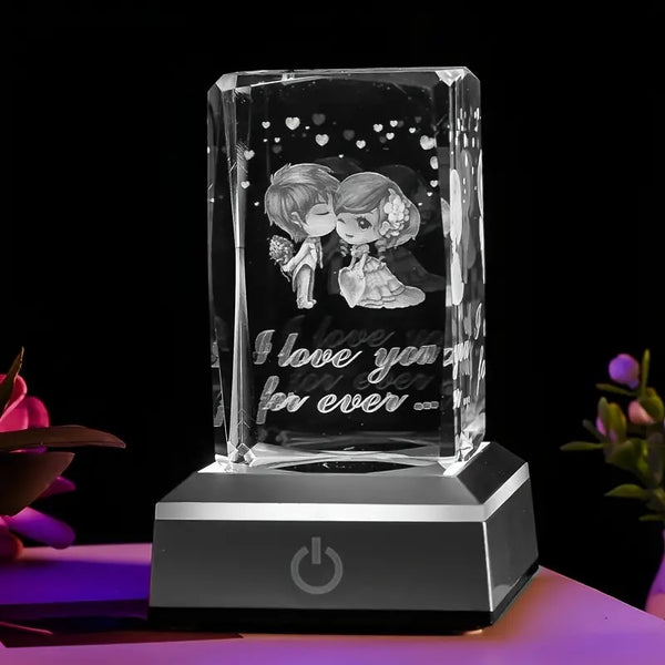 3D Heart-shaped Rose Statue Crystal Night Light| "I Love You Forever" LED Light With Base| Best Love Gift For Her| Him| Wife| Husband