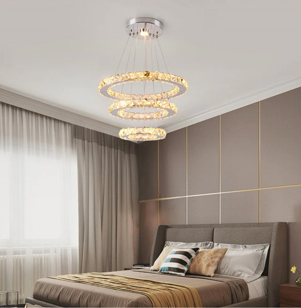 Luxury Modern Crystal LED Chandelier 3 Rings Warm White|Ceiling Fixture Bed/Living Room By Eagles|Patriots|Steeelrs Gear