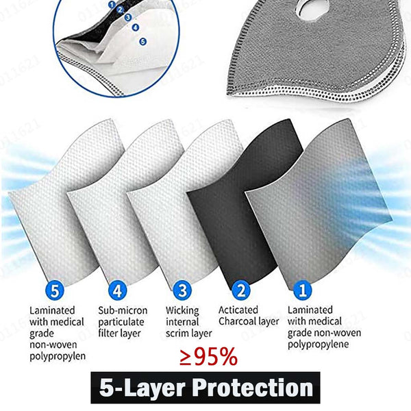 PM2.5 Activated Carbon filter 5-layer protection for Sport Mask/Cycling mask