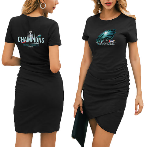 NFL 100 Eagles Dress|Philadelphia Eagles Women's Dress Black | Mini Short Sleeve Fashion Dresses Front and Back