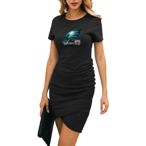 NFL 100 Eagles Dress|Philadelphia Eagles Women's Dress Black | Mini Short Sleeve Fashion Dresses Front