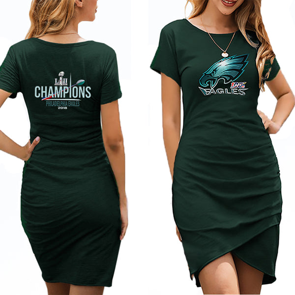 NFL 100 Eagles Dress| Philadelphia Eagles Women's Dress Green | Mini Short Sleeve Fashion Dresses Front and Back