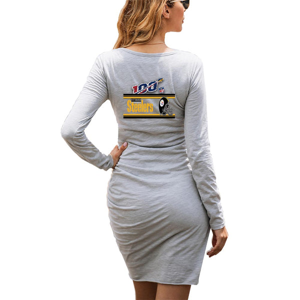 NFL 100 Steelers Dress|Pittsburgh Steelers Women's Dress Gray|Mini Long Sleeve Fashion Dresses back