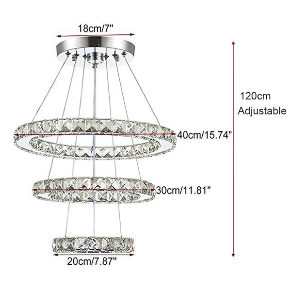 3 Luxury Crystal Rings Pendant LED Chandelier Warm White| Ceiling Lighting Fixture Adjustable Stainless Steel Pendant Light for Bedroom Living Room Dining Room By Eagles|Patriots|Steeelrs Gear