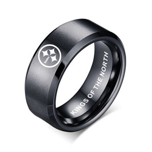 steelers Ring "Kings Of The North"| Nfl Pittsburgh steelers Ring| Laser-etched 8mm Black Titanium Steel Custom steelers Wedding Band Ring