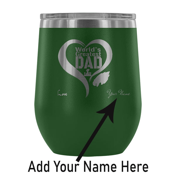 Philadelphia Eagles Wine Tumbler Laser Etched "Worlds Greatest Dad"|Father's Day Gift Personalized Beer/Drink Glass (12 Colors)