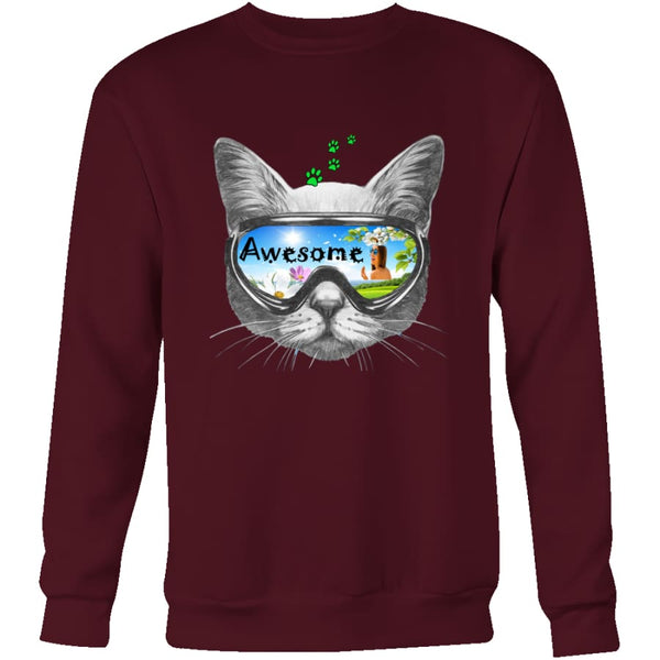 Awesome Cat Unisex Crewneck Sweatshirt (4 colors) - Maroon / S