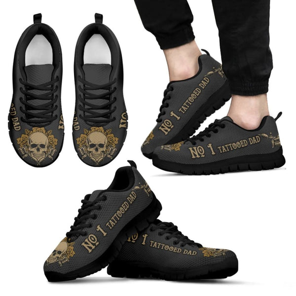 Awesome No. 1 Tattooed Dad Sneakers Fathers Day Gift - Mens - Black - no tattooed dad / US5 (EU38)