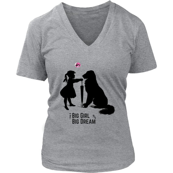 Big Girl Dream - Dog Lover Womens V-Neck Shirt (6 colors) - District / Heathered Nickel / S