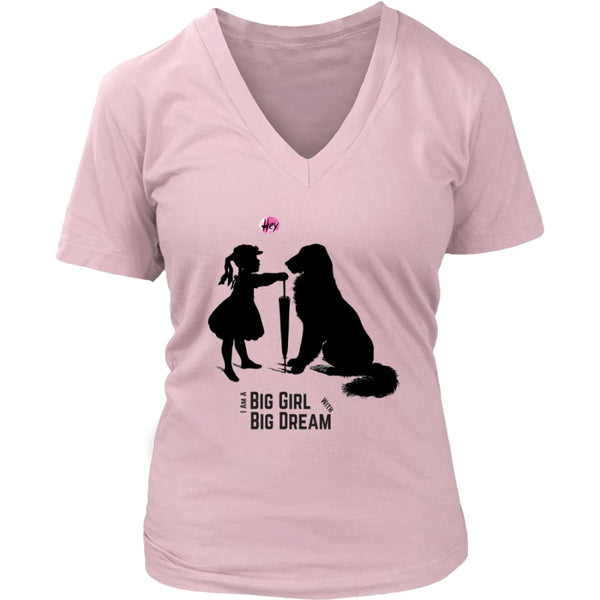 Big Girl Dream - Dog Lover Womens V-Neck Shirt (6 colors) - District / Pink / S