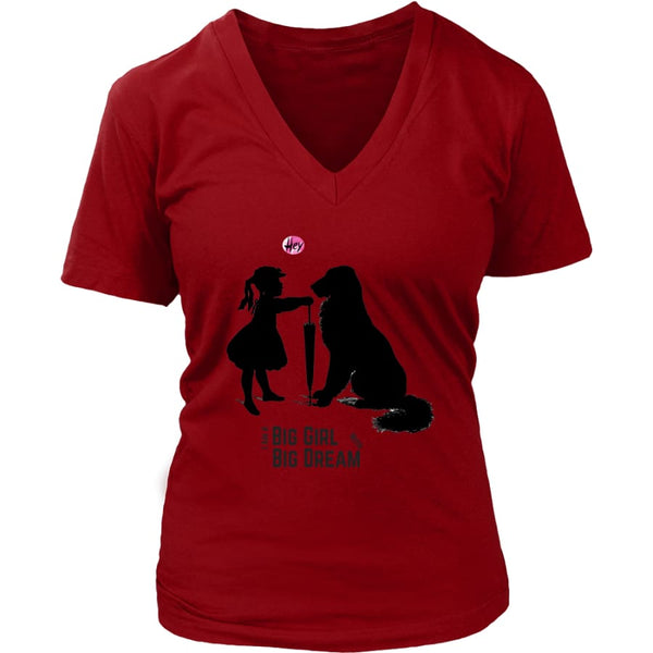 Big Girl Dream - Dog Lover Womens V-Neck Shirt (6 colors) - District / Red / S