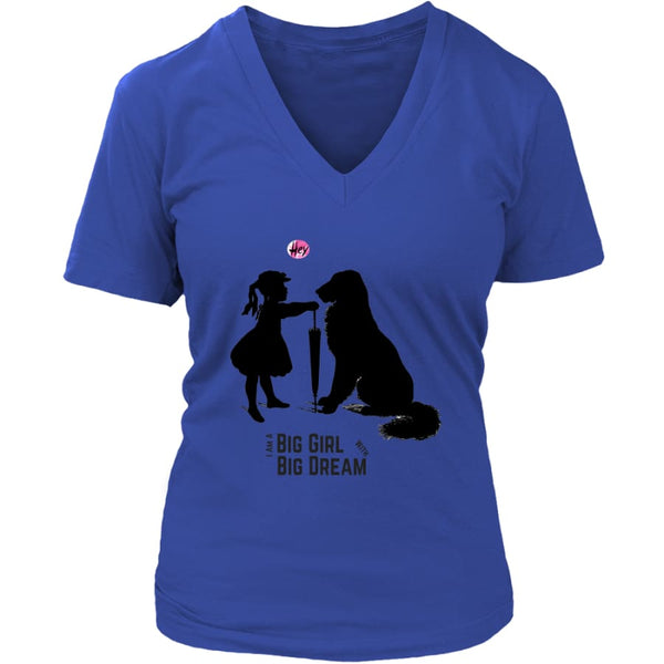 Big Girl Dream - Dog Lover Womens V-Neck Shirt (6 colors) - District / Royal Blue / S