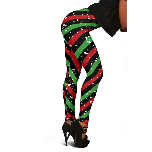 Christmas Candy Red Green Black Leggings - Womens / XS