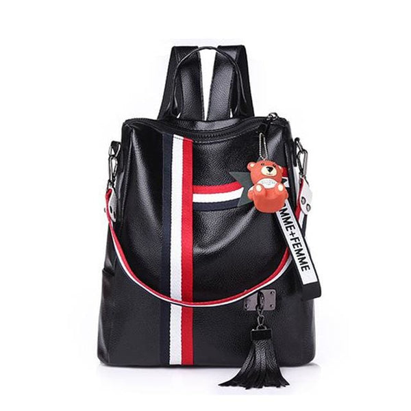 Fashion Leather Shoulder Bag | Backpack | School - Black