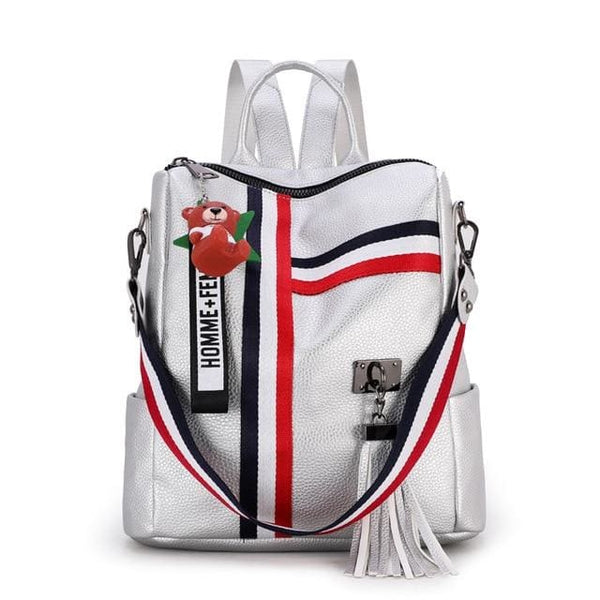 Fashion Leather Shoulder Bag | Backpack | School - Silver