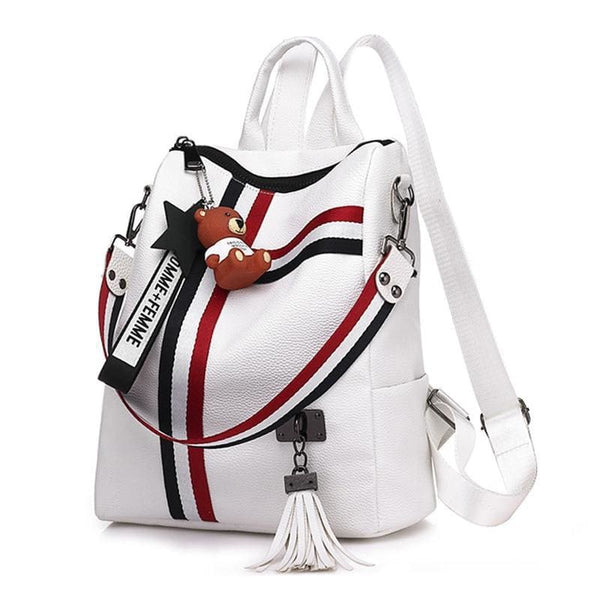 Fashion Leather Shoulder Bag | Backpack | School - White