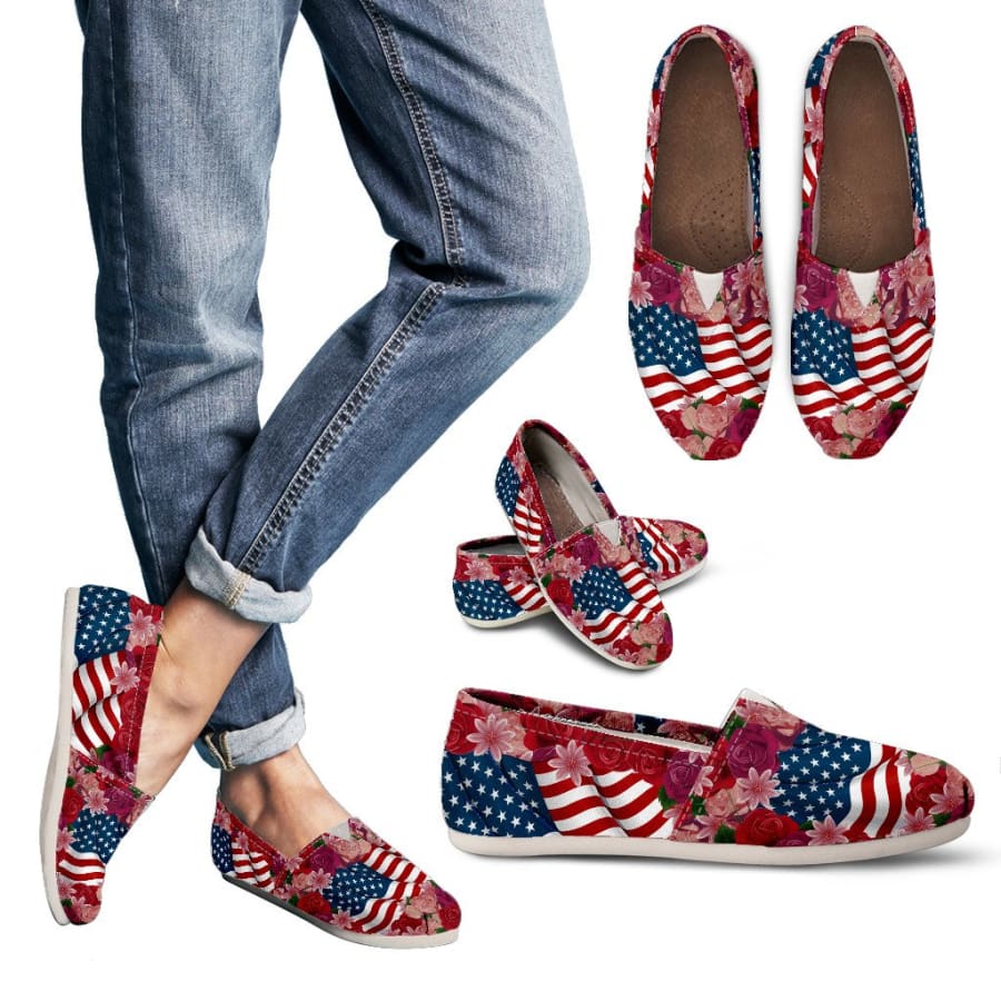 Florist & USA Flag Womens Casual Shoes