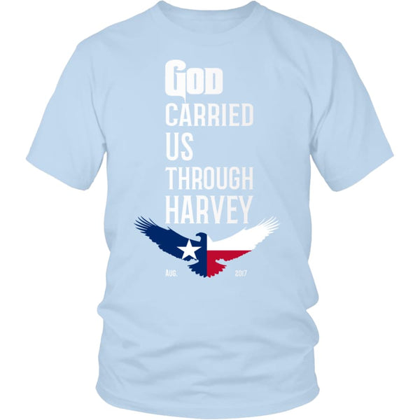GOD Carried Us Through HARVEY Unisex T-shirt (12 Colors) - District Shirt / Ice Blue / S