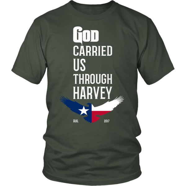 GOD Carried Us Through HARVEY Unisex T-shirt (12 Colors) - District Shirt / Olive / S