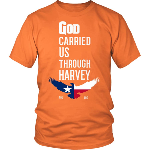 GOD Carried Us Through HARVEY Unisex T-shirt (12 Colors) - District Shirt / Orange / S