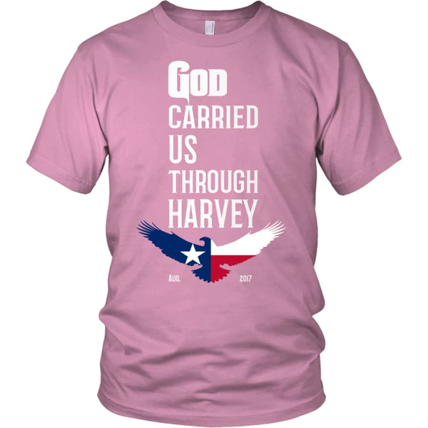 GOD Carried Us Through HARVEY Unisex T-shirt (12 Colors) - District Shirt / Pink / S