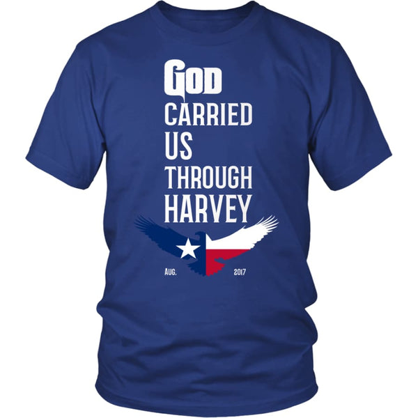 GOD Carried Us Through HARVEY Unisex T-shirt (12 Colors) - District Shirt / Royal Blue / S