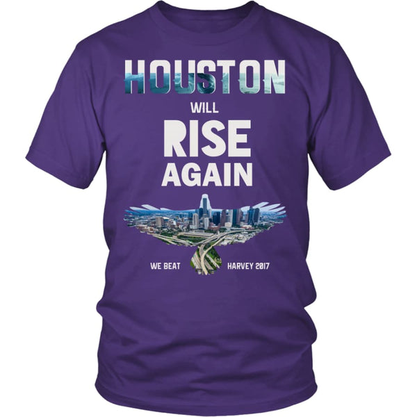 Houston Will Rise Again From Hurricane Harvey Unisex T-shirt (12 Colors) - District Shirt / Purple / S