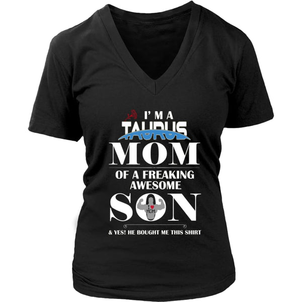 I Am A Taurus Mom - Perfect Mothers Day Gift Womens V-Neck T-Shirt (8 colors) - District / Black / S
