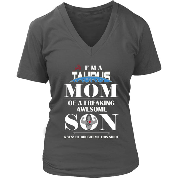 I Am A Taurus Mom - Perfect Mothers Day Gift Womens V-Neck T-Shirt (8 colors) - District / Charcoal / S