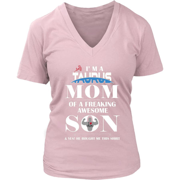 I Am A Taurus Mom - Perfect Mothers Day Gift Womens V-Neck T-Shirt (8 colors) - District / Pink / S