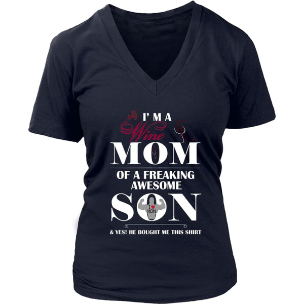 I Am A Wine Mom - Hot Mothers Day Gift Womens V-Neck T-Shirt (8 colors) - District / Navy / S