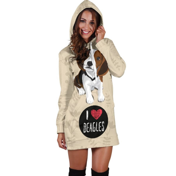 I Love Beagles Hoodie Dress for Lovers of Beagle Dogs