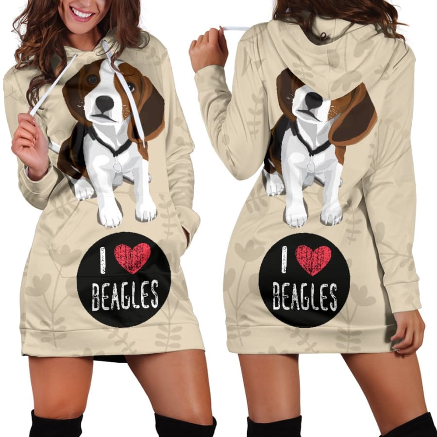 I Love Beagles Hoodie Dress for Lovers of Beagle Dogs - Womens / XS