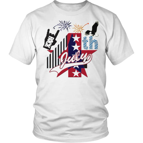 July 4th Rock - Amazing Independent Day T-shirt Men Women (13 Colors) - District Unisex Shirt / White / S