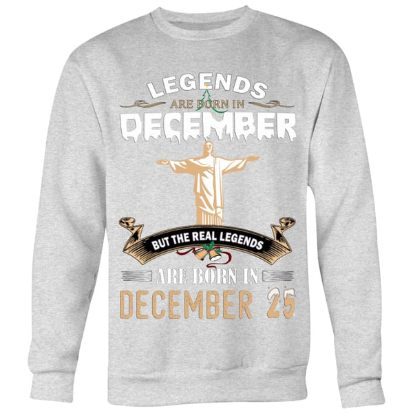 Legend Jesus Born In Christmas Sweater For Men Women (6 colors) - Crewneck Sweatshirt / Heather Grey / S