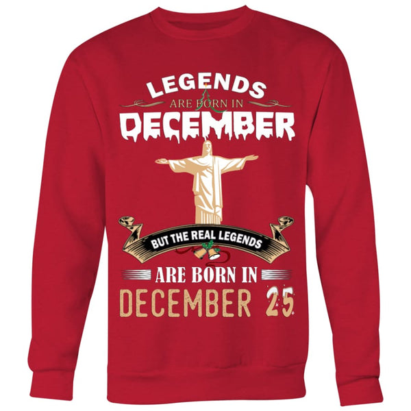 Legend Jesus Born In Christmas Sweater For Men Women (6 colors) - Crewneck Sweatshirt / Red / S