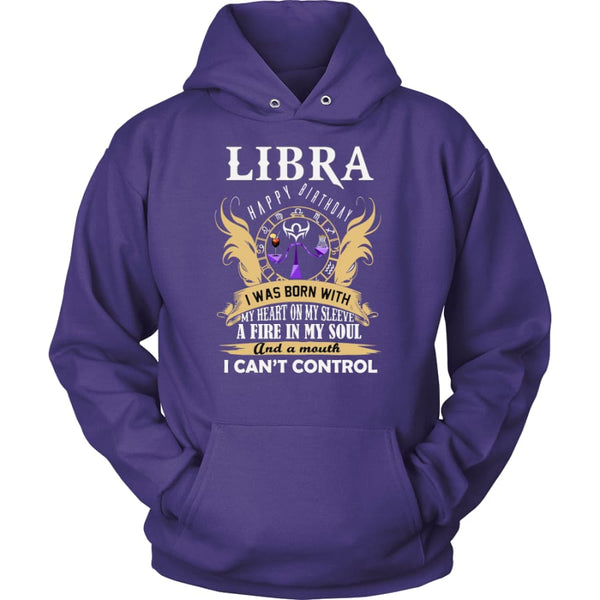 Libra Happy Birthday - A Fire In My Soul Unisex Hoodie T-Shirt (10 Colors) - Purple / S