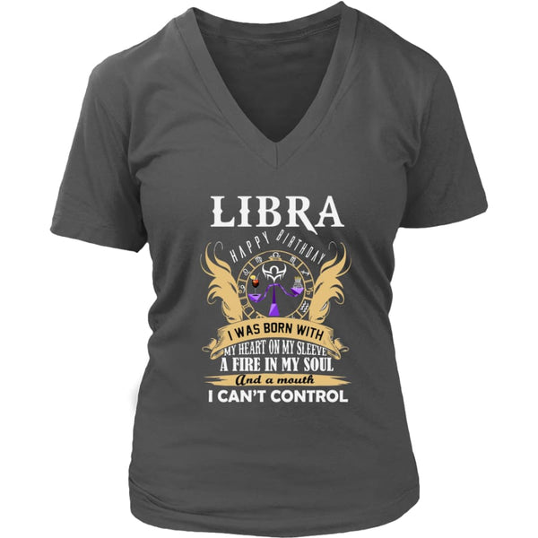 Libra Happy Birthday - A Fire In My Soul Women V-Neck T-shirt (7 colors) - District Womens / Charcoal / S