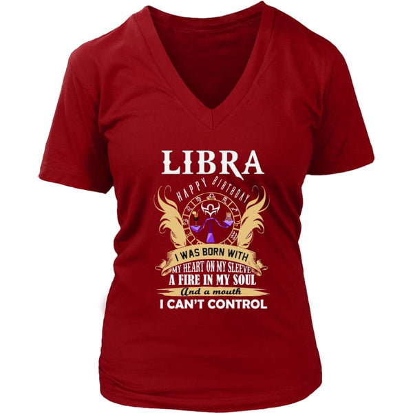 Libra Happy Birthday - A Fire In My Soul Women V-Neck T-shirt (7 colors) - District Womens / Red / S