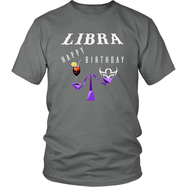 Libra Happy Birthday District Unisex T-Shirt (12 colors) - Shirt / Grey / S