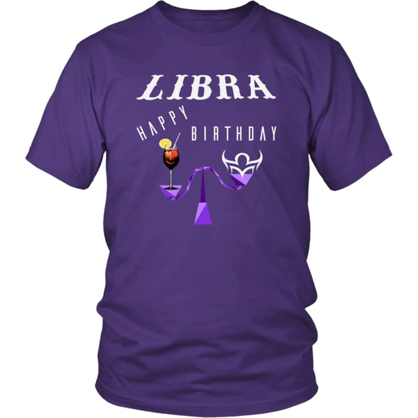 Libra Happy Birthday District Unisex T-Shirt (12 colors) - Shirt / Purple / S