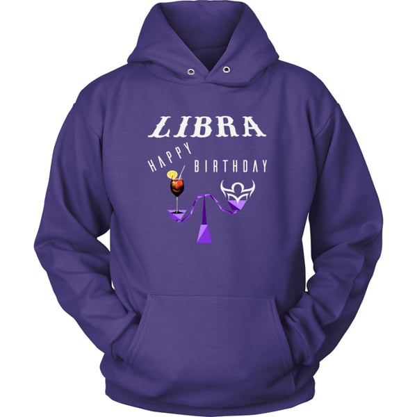Libra Happy Birthday Unisex Hoodie T-Shirt (11 Colors) - Purple / S