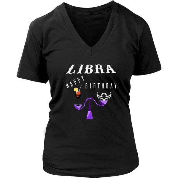 Libra Happy Birthday Women V-Neck T-shirt (7 colors) - District Womens / Black / S