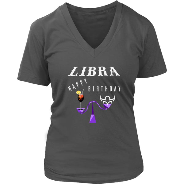 Libra Happy Birthday Women V-Neck T-shirt (7 colors) - District Womens / Charcoal / S