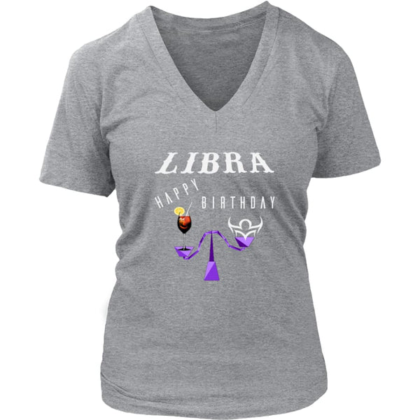 Libra Happy Birthday Women V-Neck T-shirt (7 colors) - District Womens / Heathered Nickel / S
