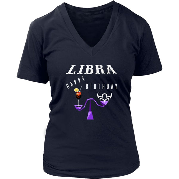 Libra Happy Birthday Women V-Neck T-shirt (7 colors) - District Womens / Navy / S