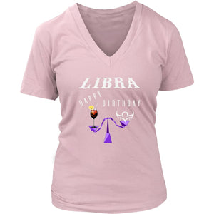 Libra Happy Birthday Women V-Neck T-shirt (7 colors) - District Womens / Pink / S