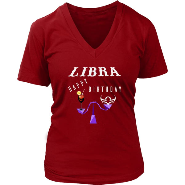 Libra Happy Birthday Women V-Neck T-shirt (7 colors) - District Womens / Red / S