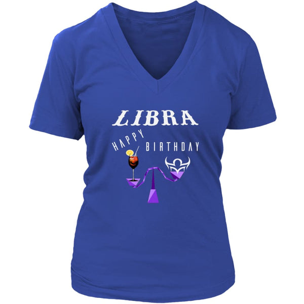 Libra Happy Birthday Women V-Neck T-shirt (7 colors) - District Womens / Royal Blue / S